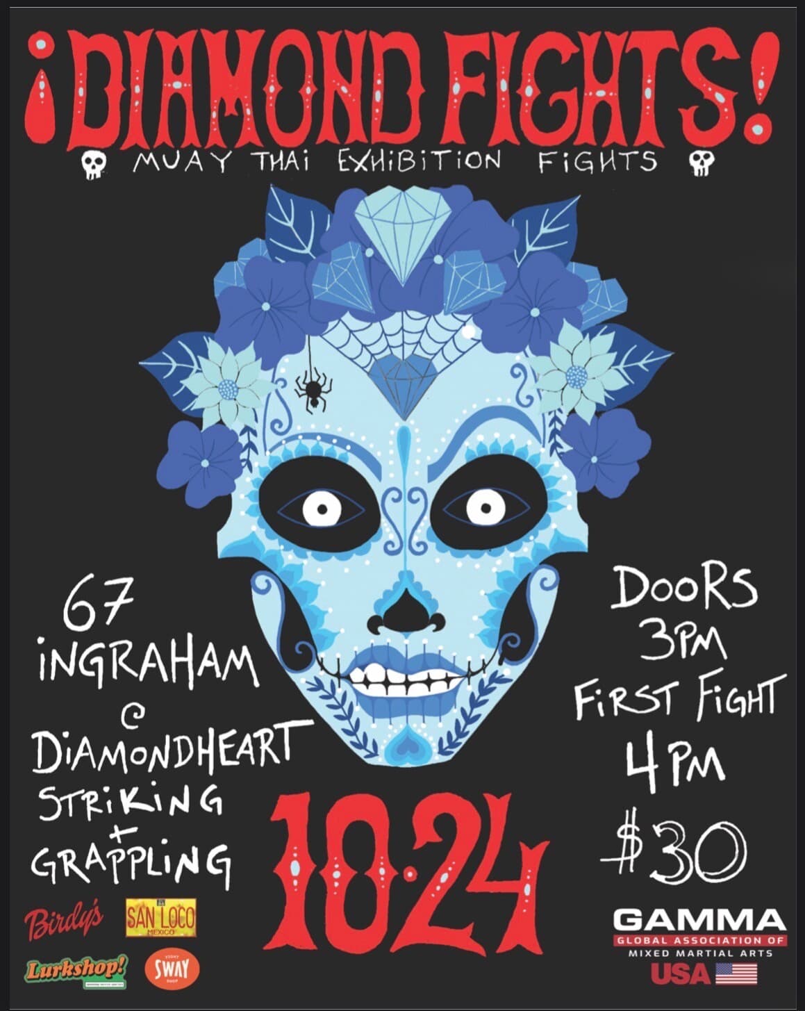 Diamond Fights Muay Thai Exhibition Fights poster - October 24, 2026, doors 3 PM, first fight 4 PM, $30
